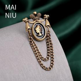 复古巴洛克风格饰品美人头别针小香风衣领胸花西装外套百搭款领链