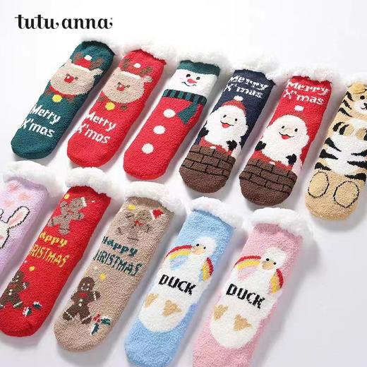 【富临店】tutuanna毛毛袜 秋冬珊瑚绒保暖加厚可爱圣诞地板袜 商品图0