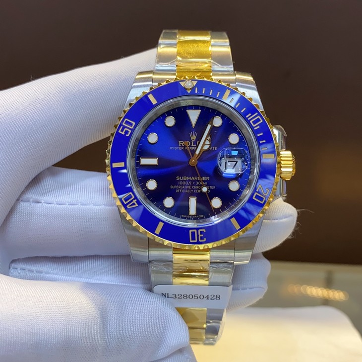 潜航者劳力士1:1复刻手表夜光深蓝盘间金蓝水鬼