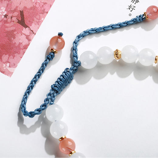 灵机吉品 和田白玉南红玛瑙手链女 平安扣编织手绳 6.5MM 商品图3
