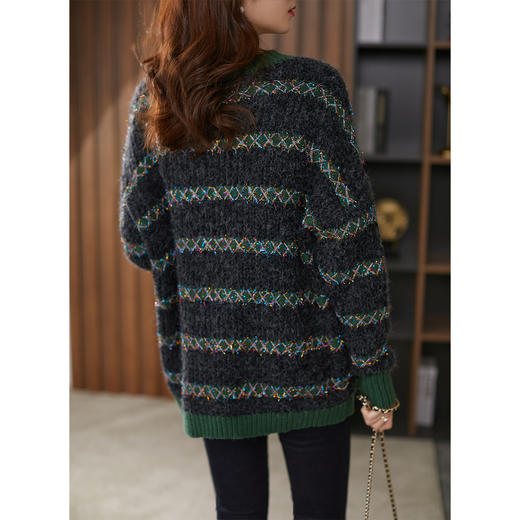 宽松毛衣女套头慵懒2023春秋新款时尚彩线条纹针织打底衫外穿 商品图1