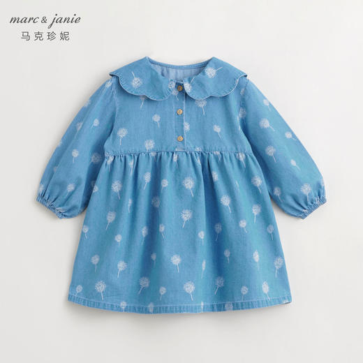 马克珍妮女童花边娃娃领牛仔连衣裙儿童纯棉碎花裙子春款240098 商品图2