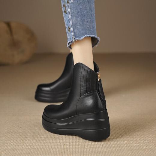 厚底马丁靴，女高跟冬季加绒松糕鞋秋冬时尚新款真皮坡跟短靴MQE-G82-8 商品图4