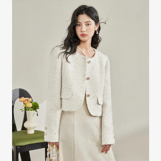 温柔亮片轻奢小香风外套女新款高级感短款开衫上衣V0340067 商品图3