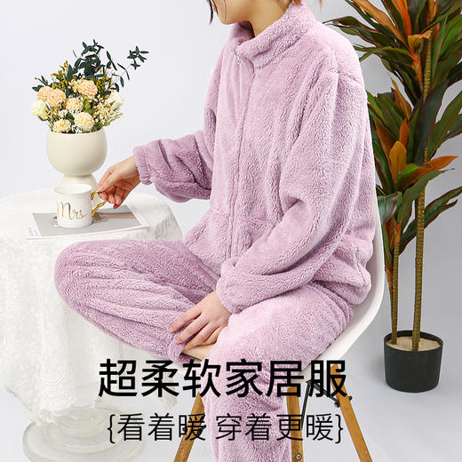 阳阳暖意 家居服 加绒柔软舒适V领长袖睡衣女士家居服可外穿 商品图0