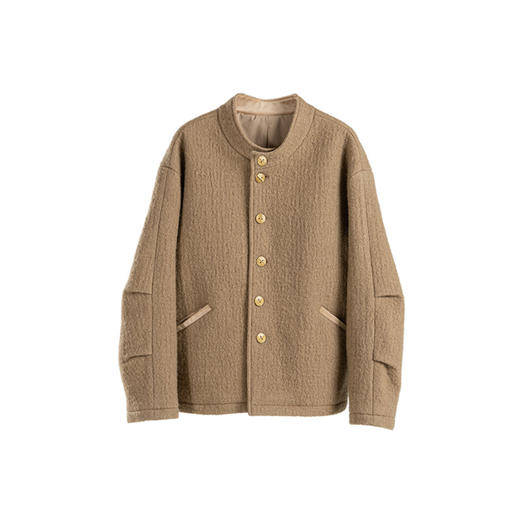绽放983朵/咖色复古中式100%羊毛立领设计小褶廓形香蕉袖毛呢外套 商品图3