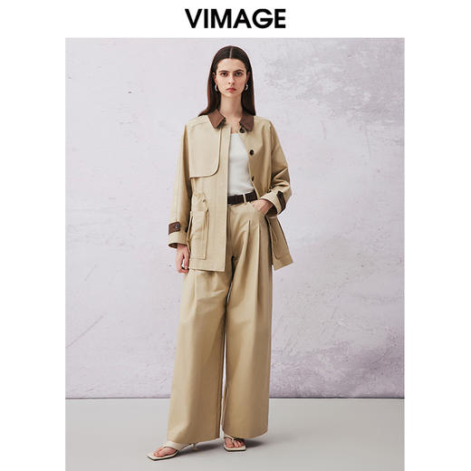 VIMAGE纬漫纪春季新款高腰阔腿宽松舒适休闲裤V2105705 商品图1