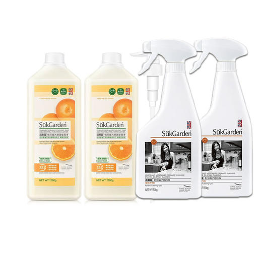蔬果园橘采星光果蔬餐具净1*2 +蔬果园阳光橘子油污净（强效洁净型）促销装500g*2 商品图0