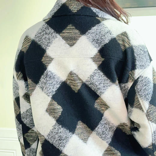 圣三利女装新秋冬季休闲短款格子羊毛上衣外套SL321A06 商品图4