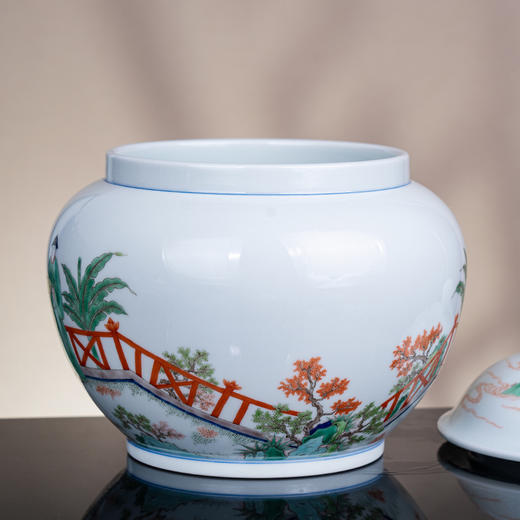 青花五彩加官进爵盖罐 商品图3