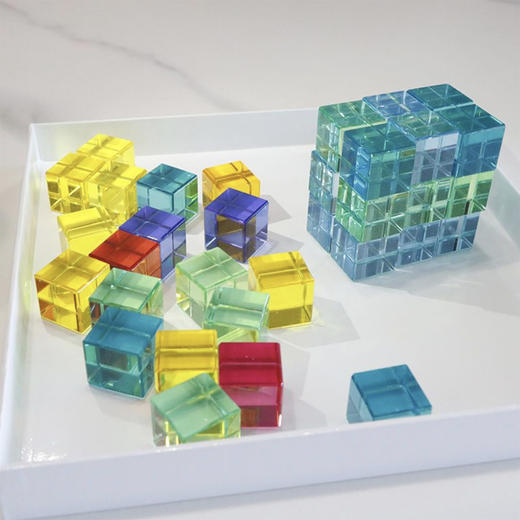 【探索规律 感官启蒙】儿童彩色玻璃片高透光积木 亚克力透光积木 10种不同颜色搭配出绚丽色彩视觉享受 水晶立方体方块 商品图5