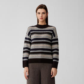 【半高领条纹撞色羊绒衫】羊绒世家秋冬新品女士100%山羊绒内搭保暖毛衣