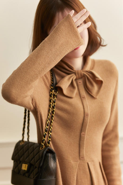 雀说 秋冬新款连衣裙高级感裙子法式复古温柔风优雅针织裙3ZF-121108 商品图2