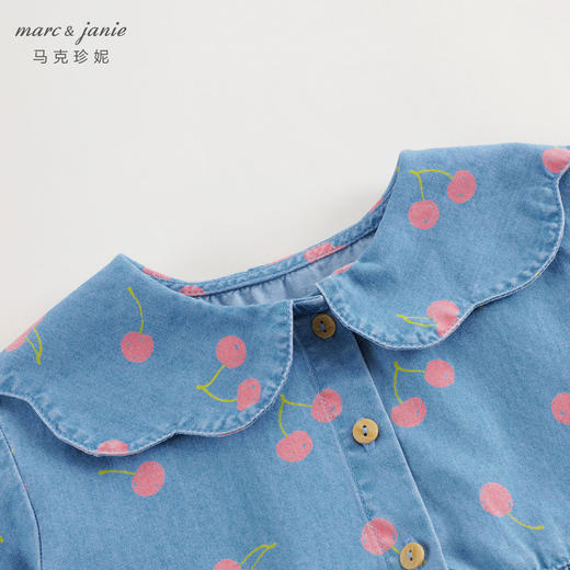马克珍妮女童花边娃娃领牛仔连衣裙儿童纯棉碎花裙子春款240098 商品图3