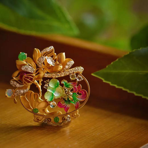 龢盒原创 此时‮绪情‬此时天，无事小‬神仙 18k金镶‮花莲‬小鱼‮胸缸‬针 商品图4