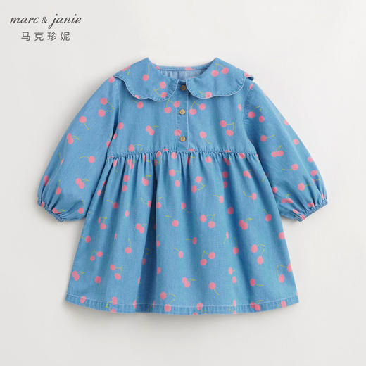 马克珍妮女童花边娃娃领牛仔连衣裙儿童纯棉碎花裙子春款240098 商品图1