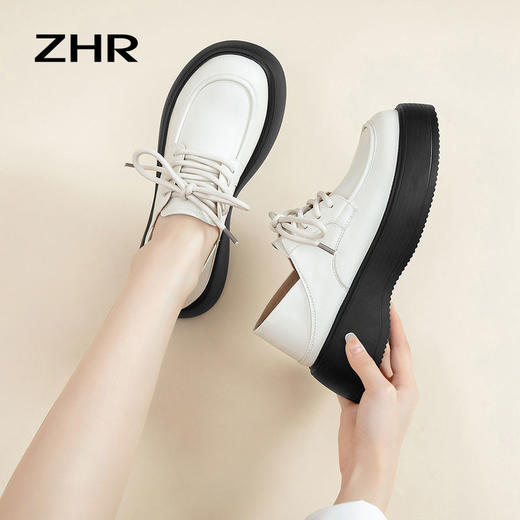 ZHR厚底系带小皮鞋女2023新款两穿英伦单鞋松糕底鞋子ins百搭女鞋 商品图7