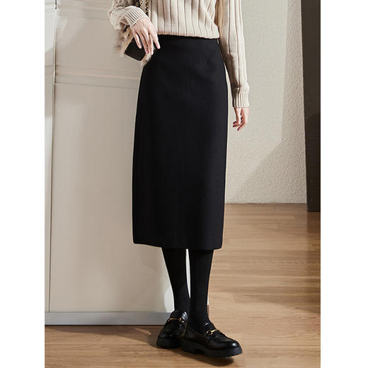 雀说 毛呢半身裙女秋季新款百搭显瘦中长款裙子开叉高腰包臀裙3ZF-121107 商品图1
