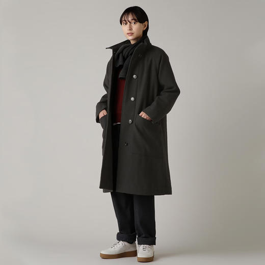 MHL BASIC WOOL MELTON 女式长款羊毛大衣纽扣外套 商品图1