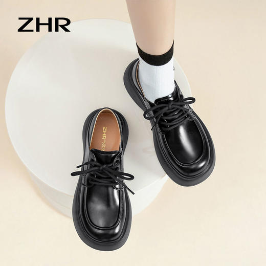 ZHR厚底系带小皮鞋女2023新款两穿英伦单鞋松糕底鞋子ins百搭女鞋 商品图3