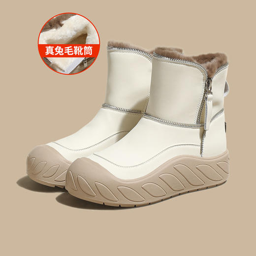 品质好货 | Safiya/索菲娅2023冬季加绒加厚兔毛拉链边雪地靴棉靴 SF3411A716 商品图5