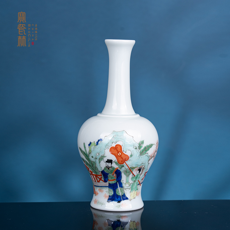 青花五彩加官进爵摇铃尊