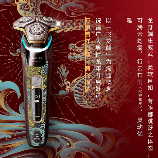 【6F】飞利浦（PHILIPS） 电动剃须刀SkinIQ蜂巢9系智能光感刮胡刀 S9889/88【龙年限定礼盒款】 商品图4