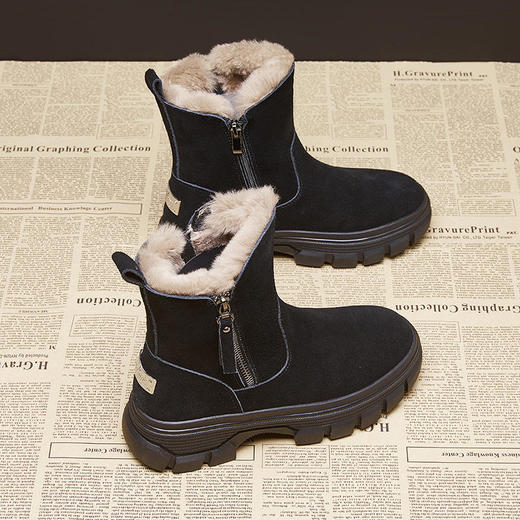 ALBB-2320雪地靴冬季厚棉保暖短靴休闲加绒户外棉靴真皮高帮女鞋 商品图3