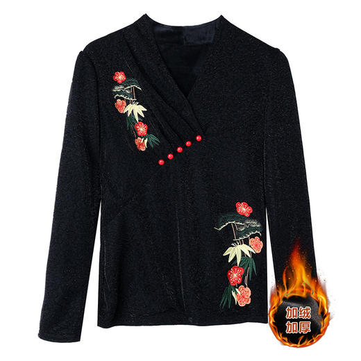 气质加绒打底衫，女长袖秋冬新品时尚绣花v领加厚保暖内搭上衣KQL-B41N6250 商品图4