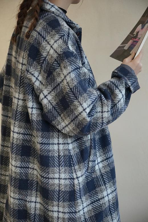 (5折) HARVESTY 羊毛混纺复古格纹外套大衣 商品图3