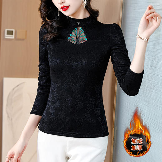 蕾丝打底衫内搭，新款气质黑色打底衣长袖上衣加绒保暖小衫KQL-B41N6274 商品图0
