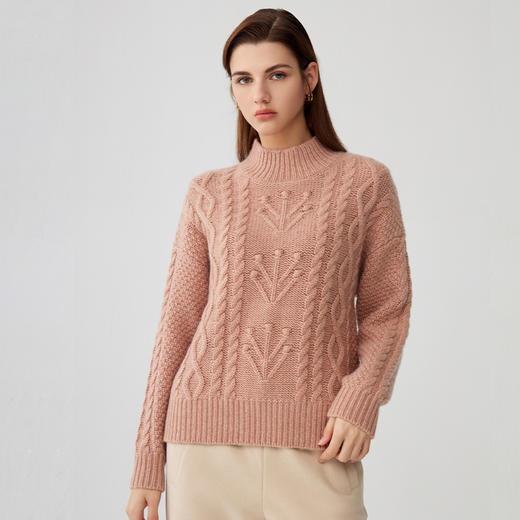 【半高领绞花羊绒衫】羊绒世家秋冬新品女士100%山羊绒内搭保暖羊绒衫经典绞花毛衣 商品图2