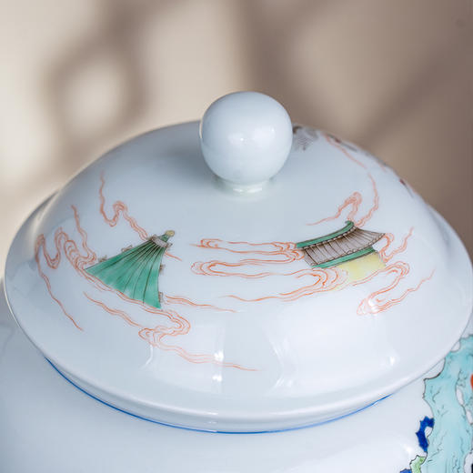 青花五彩加官进爵盖罐 商品图5