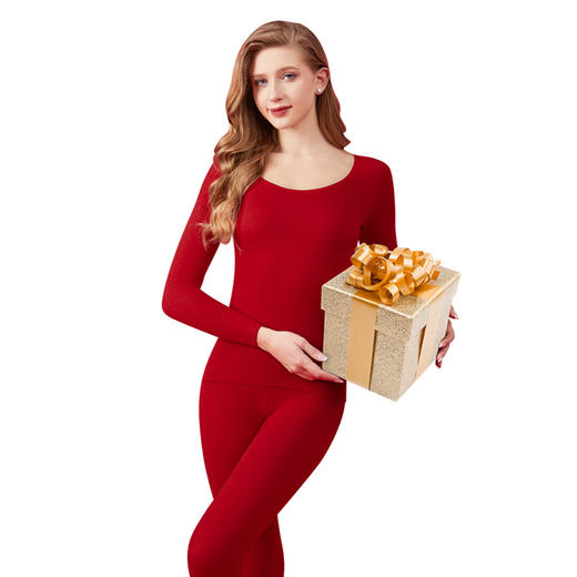 【新年开运❗️羊毛蚕丝保暖内衣套装】轻盈又保暖，穿上它就像是披上一片柔软的云朵。双面加绒无痕发热打底衫德绒女圆领冬季AB面本命年， 商品图4