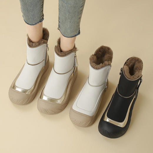 品质好货 | Safiya/索菲娅2023冬季加绒加厚兔毛拉链边雪地靴棉靴 SF3411A716 商品图1