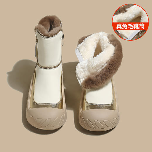 品质好货 | Safiya/索菲娅2023冬季加绒加厚兔毛拉链边雪地靴棉靴 SF3411A716 商品图3