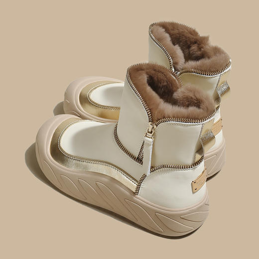 品质好货 | Safiya/索菲娅2023冬季加绒加厚兔毛拉链边雪地靴棉靴 SF3411A716 商品图4