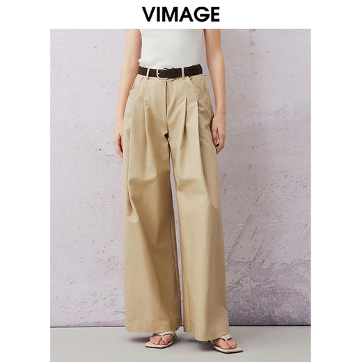 VIMAGE纬漫纪春季新款高腰阔腿宽松舒适休闲裤V2105705 商品图2