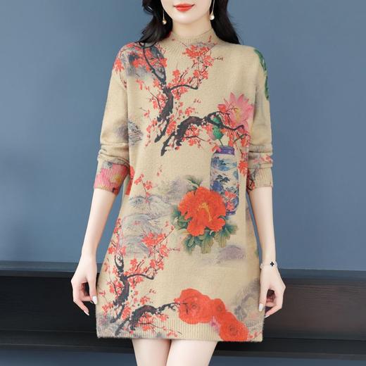 胖mm大码半高领中长款毛衣，女套头2023冬季时尚印花保暖加厚打底衫CC-XX-3759 商品图1