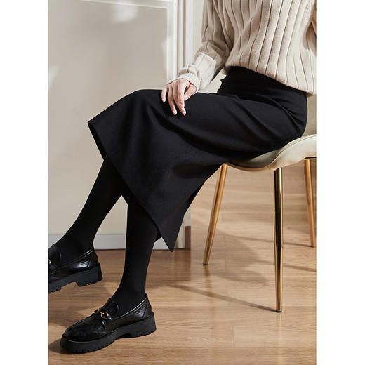 雀说 毛呢半身裙女秋季新款百搭显瘦中长款裙子开叉高腰包臀裙3ZF-121107 商品图2