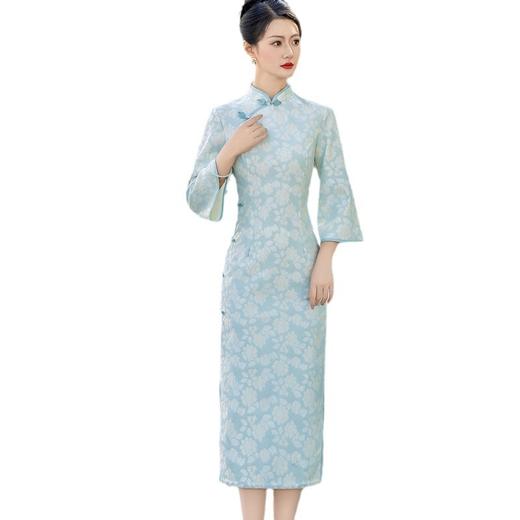 冬季加绒保暖气质年轻羽毛纱时尚淑女倒大袖旗袍ZA5190 商品图4