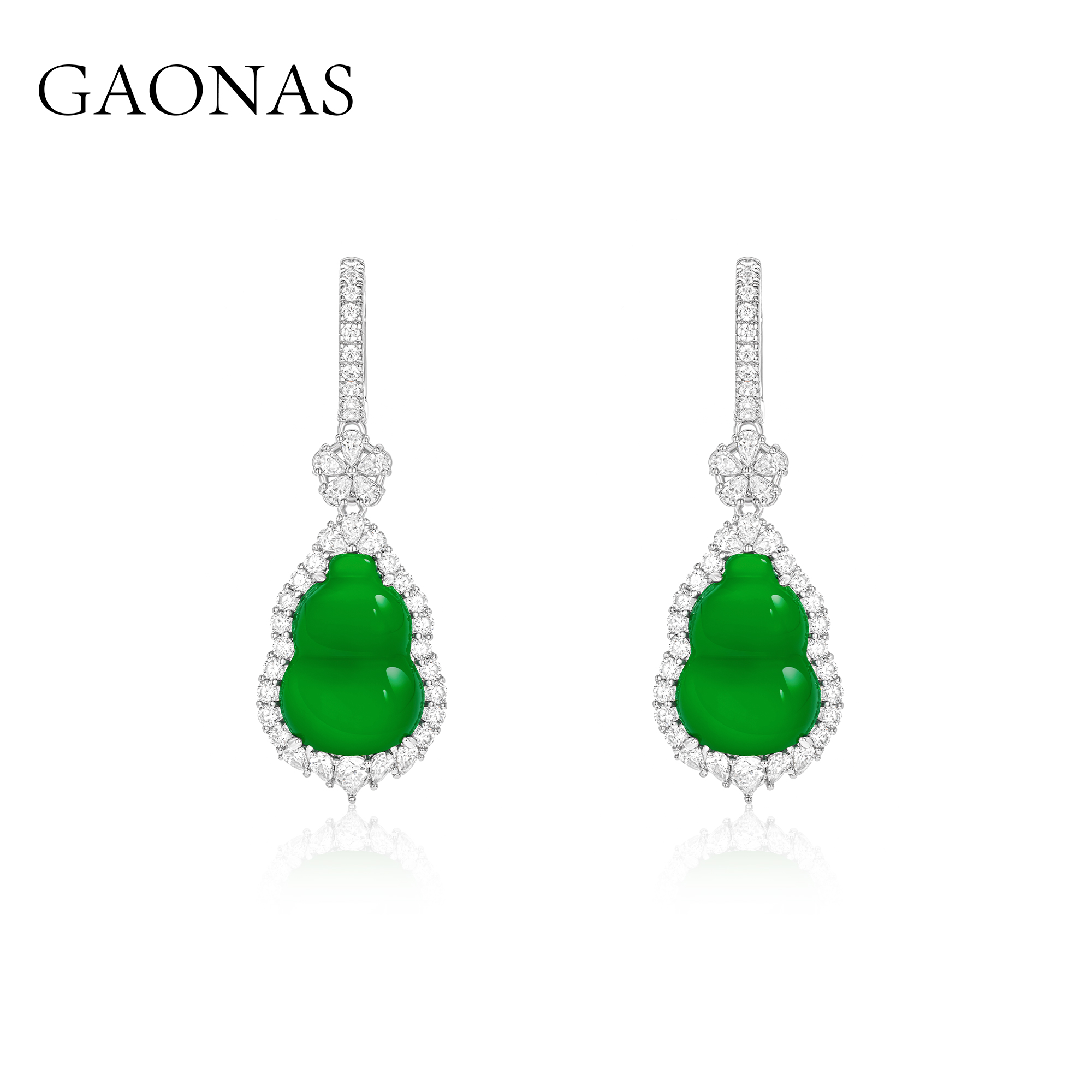 GAONAS 925银锆石耳饰 高纳仕 气质绿色葫芦耳环 GE122533
