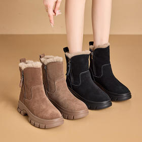 ALBB-2320雪地靴冬季厚棉保暖短靴休闲加绒户外棉靴真皮高帮女鞋
