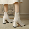 OLD-法式小短靴女秋季粗跟米色珍珠尖头高跟靴子真皮时尚优雅单里裸靴 商品缩略图2