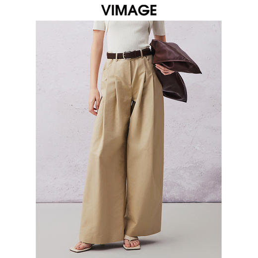 VIMAGE纬漫纪春季新款高腰阔腿宽松舒适休闲裤V2105705 商品图3