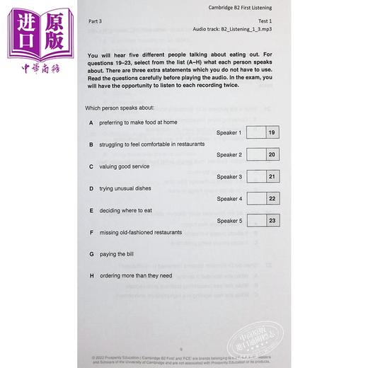 【中商原版】Listening B2 Six practice tests for the Cambridge B2 First 听力提升 剑桥FCE考试B2等级6套模拟测试练习2022 商品图10