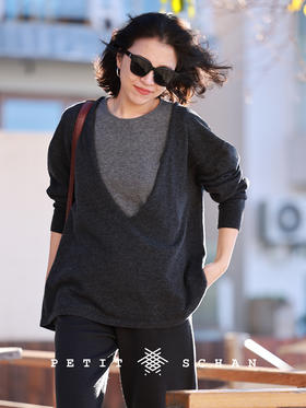 似水年华 秋冬高端针织系列绵羊毛山羊绒混纺大V领套头衫/圆领无袖