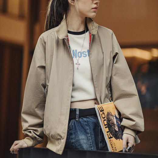 马登哈灵顿夹克女美式立领工装机车外套设计感运动棒球服秋季女 商品图0