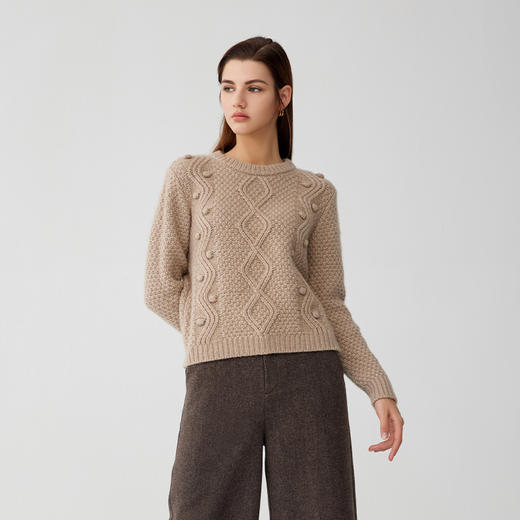 【粗棒针绞花羊绒衫】羊绒世家秋冬新品女士100%山羊绒内搭针织加厚保暖毛衣 商品图1