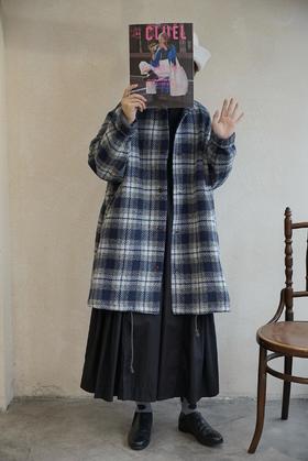 (5折) HARVESTY 羊毛混纺复古格纹外套大衣